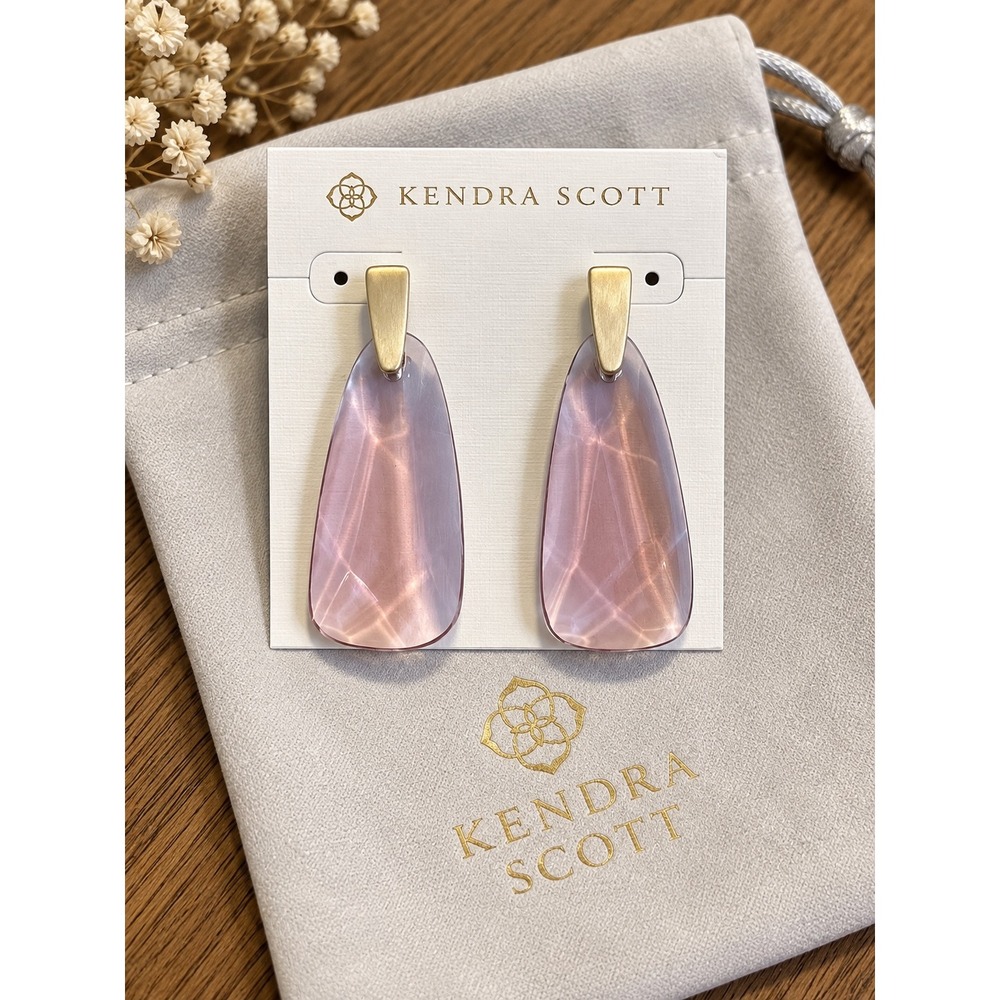 Kendra Scott Maize Drop Earrings Translucent Violet Glass Brushed Gold Tone Post
